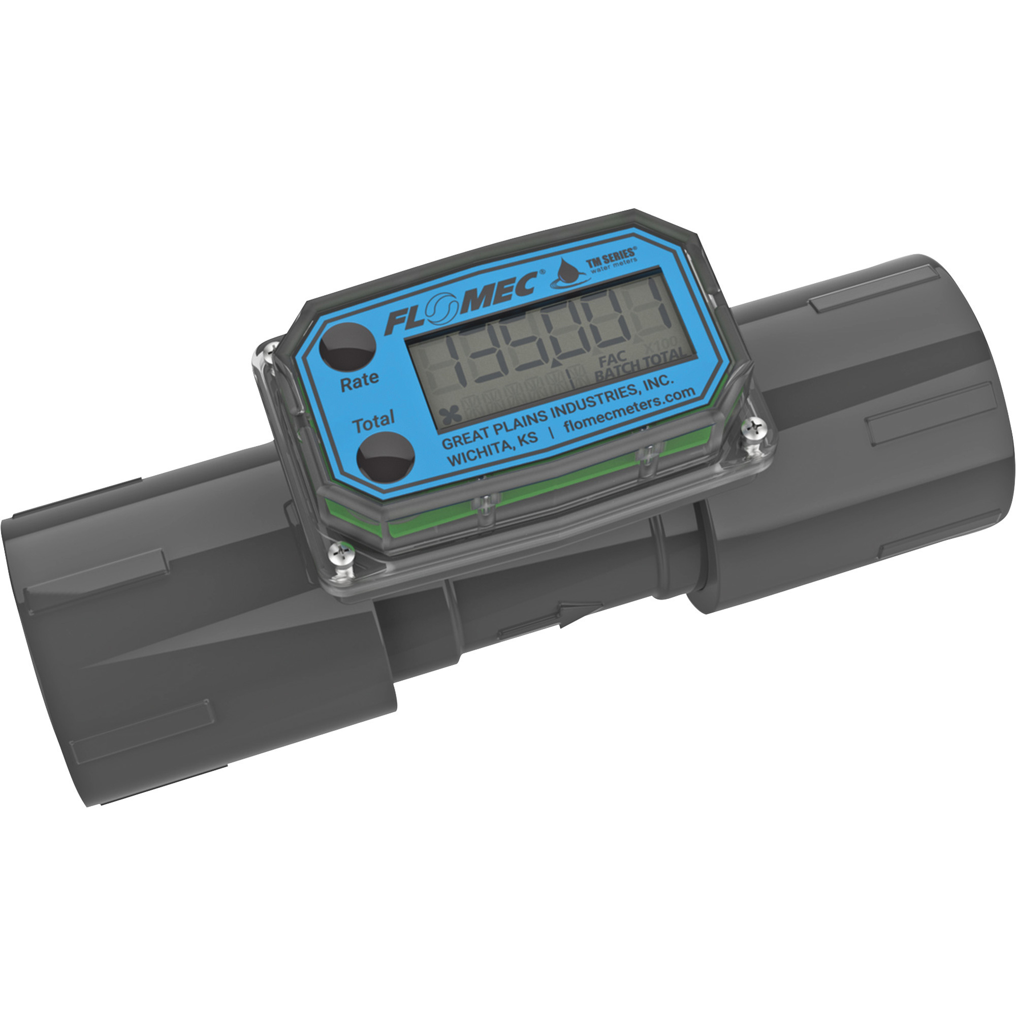 Flomec PVC Water Processing and Irrigation Flow Meter — 1/2in. to 2in., 10–100 GPM, Model# TM15NQ9GMB